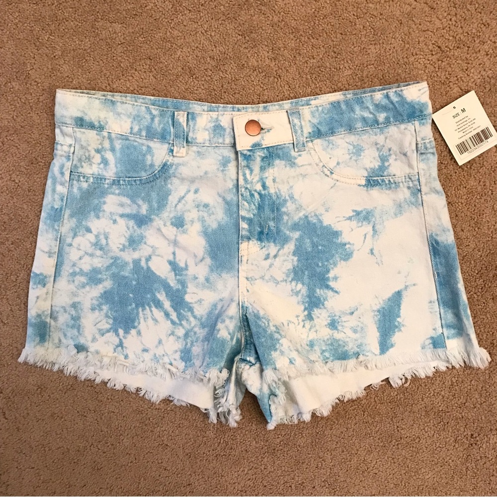 Tie Dye Denim Shorts NEW Size Medium Sky Blue White High Waist Cotton Festival